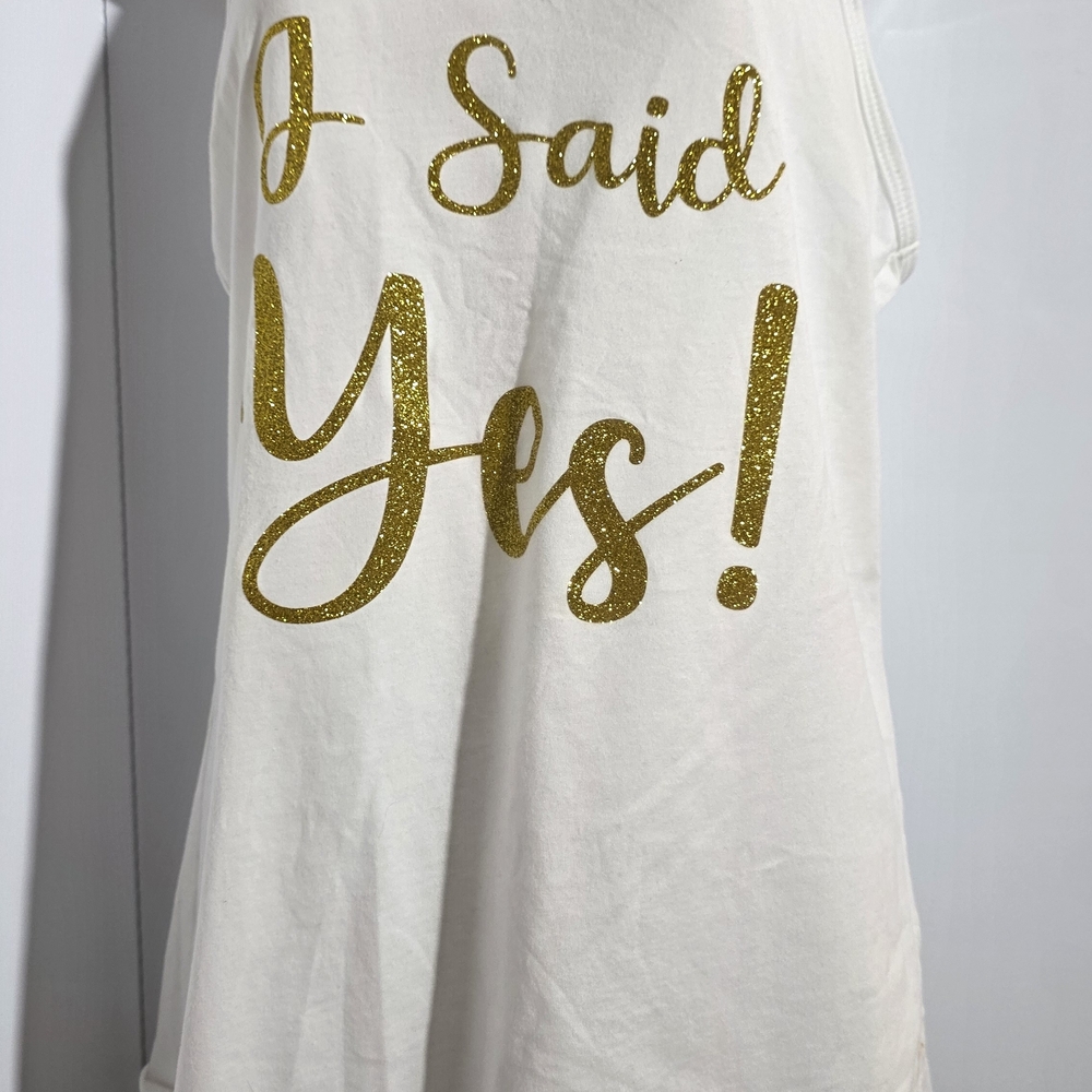 tank top white  gold glitter  I SAID YES   size L - Picture 3 of 11